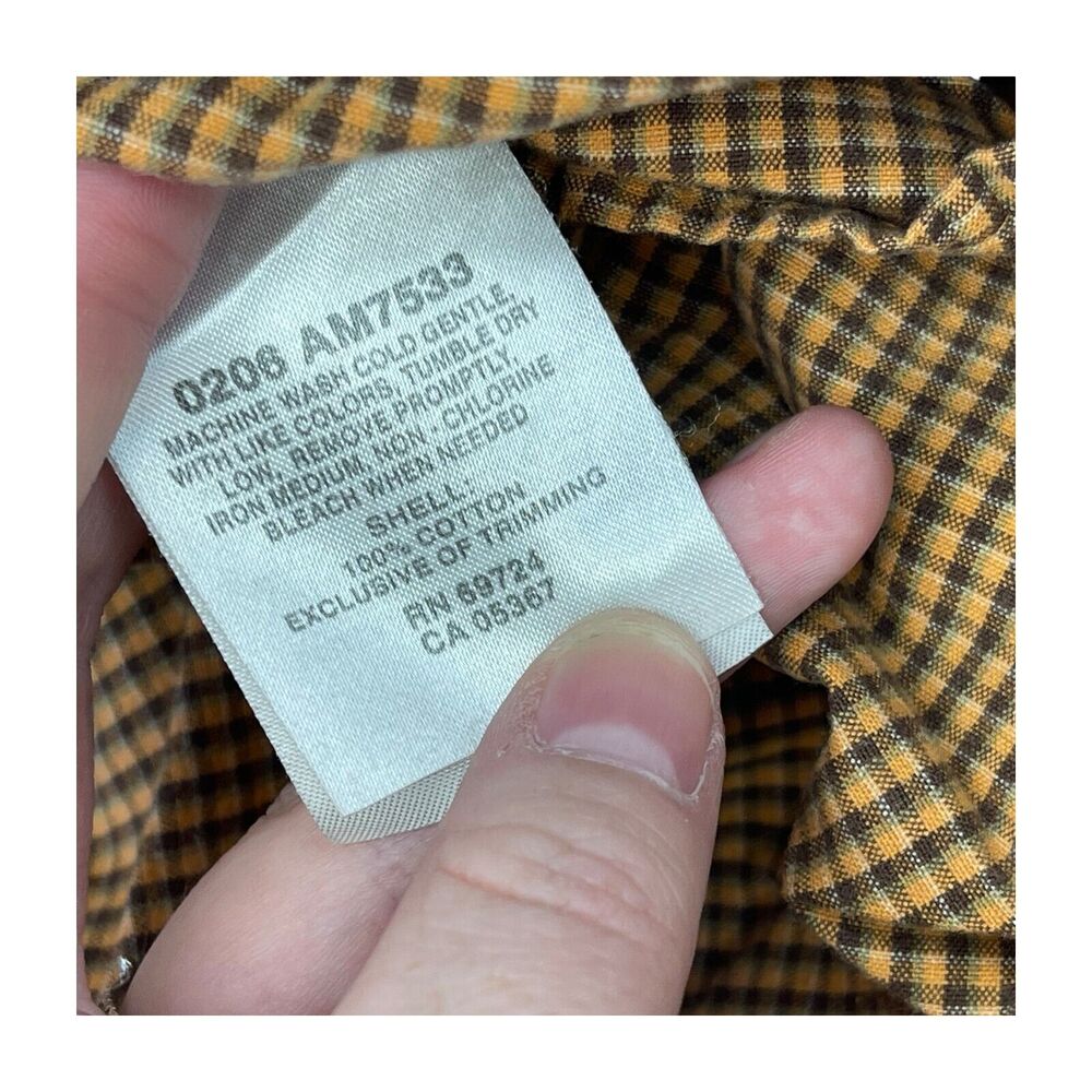 Columbia Shirt Men's Large Yellow Brown Mini Gingham Cotton Classic Button-Down - Picture 7 of 7